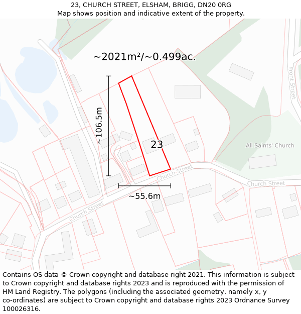 23, CHURCH STREET, ELSHAM, BRIGG, DN20 0RG: Plot and title map