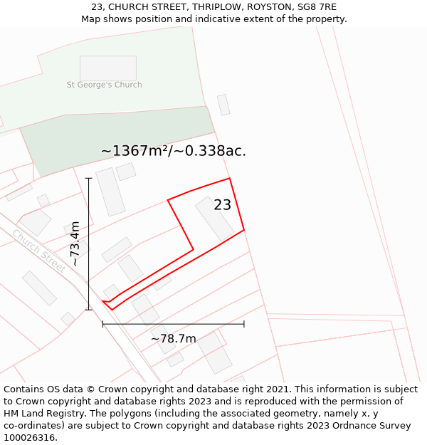 23, CHURCH STREET, THRIPLOW, ROYSTON, SG8 7RE: Plot and title map