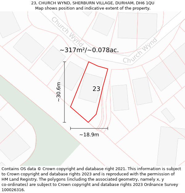 23, CHURCH WYND, SHERBURN VILLAGE, DURHAM, DH6 1QU: Plot and title map