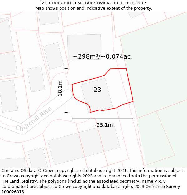 23, CHURCHILL RISE, BURSTWICK, HULL, HU12 9HP: Plot and title map