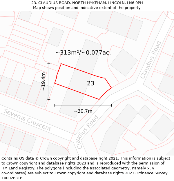 23, CLAUDIUS ROAD, NORTH HYKEHAM, LINCOLN, LN6 9PH: Plot and title map