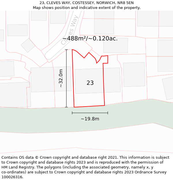 23, CLEVES WAY, COSTESSEY, NORWICH, NR8 5EN: Plot and title map