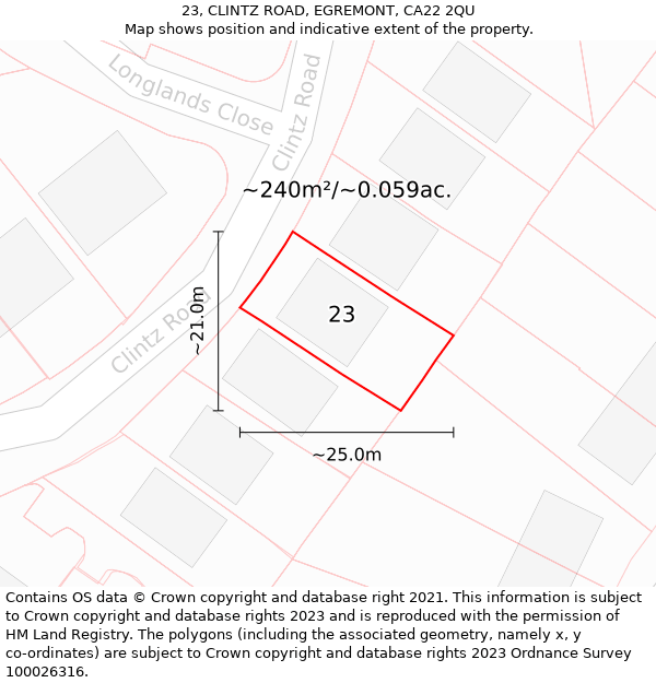 23, CLINTZ ROAD, EGREMONT, CA22 2QU: Plot and title map