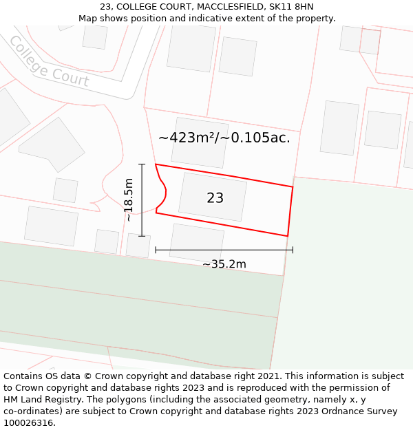 23, COLLEGE COURT, MACCLESFIELD, SK11 8HN: Plot and title map