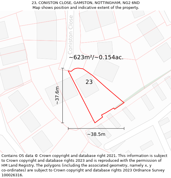 23, CONISTON CLOSE, GAMSTON, NOTTINGHAM, NG2 6ND: Plot and title map