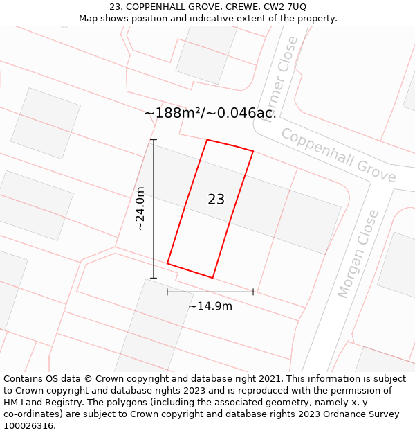 23, COPPENHALL GROVE, CREWE, CW2 7UQ: Plot and title map