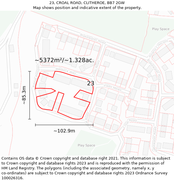 23, CROAL ROAD, CLITHEROE, BB7 2GW: Plot and title map