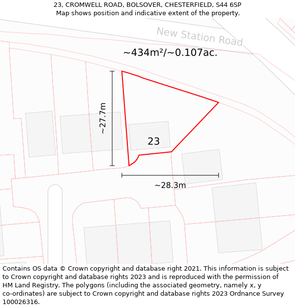 23, CROMWELL ROAD, BOLSOVER, CHESTERFIELD, S44 6SP: Plot and title map