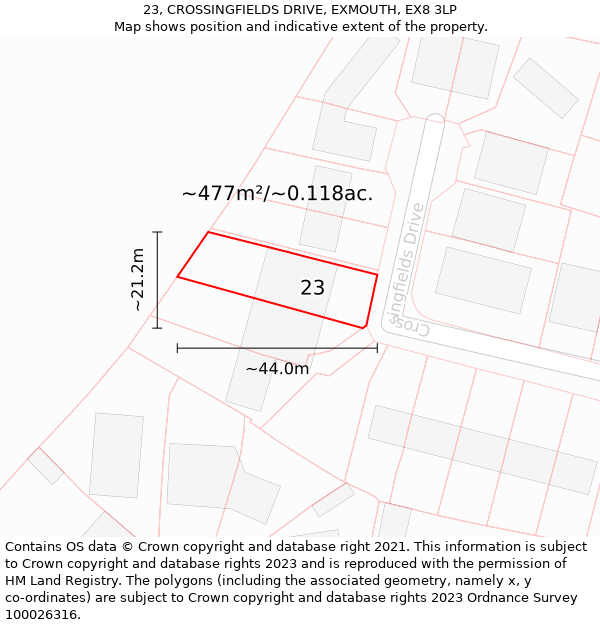 23, CROSSINGFIELDS DRIVE, EXMOUTH, EX8 3LP: Plot and title map