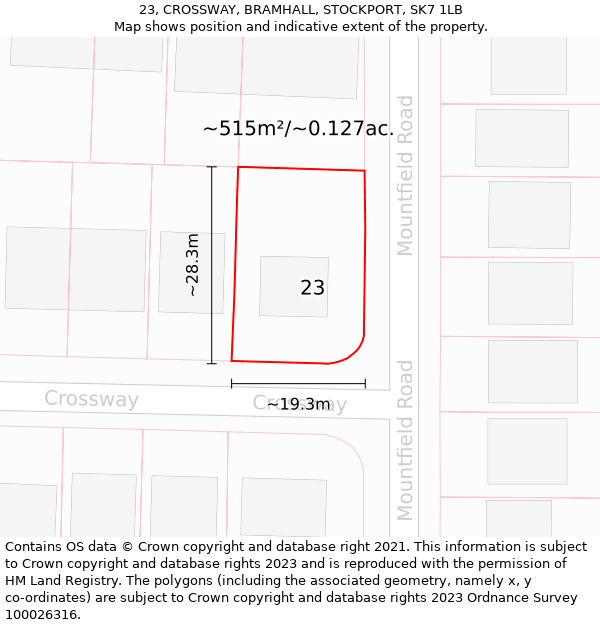 23, CROSSWAY, BRAMHALL, STOCKPORT, SK7 1LB: Plot and title map