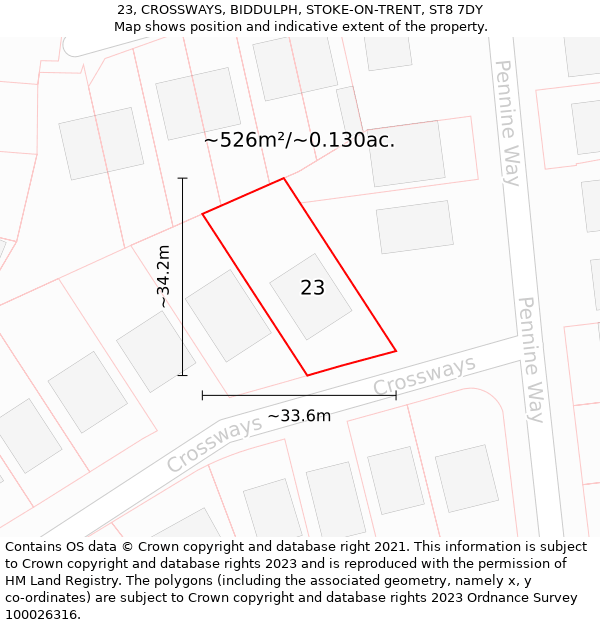 23, CROSSWAYS, BIDDULPH, STOKE-ON-TRENT, ST8 7DY: Plot and title map