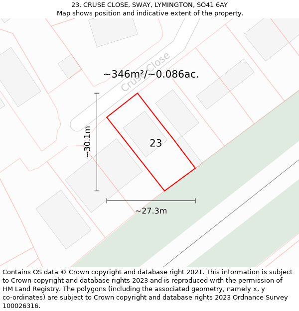 23, CRUSE CLOSE, SWAY, LYMINGTON, SO41 6AY: Plot and title map