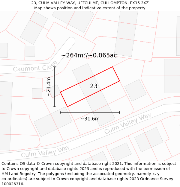 23, CULM VALLEY WAY, UFFCULME, CULLOMPTON, EX15 3XZ: Plot and title map