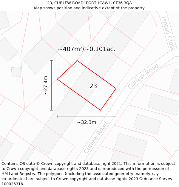 23, CURLEW ROAD, PORTHCAWL, CF36 3QA: Plot and title map