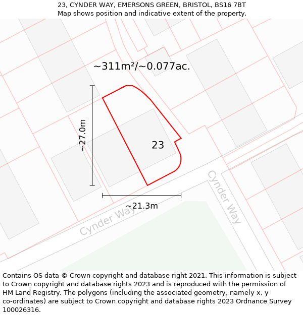23, CYNDER WAY, EMERSONS GREEN, BRISTOL, BS16 7BT: Plot and title map