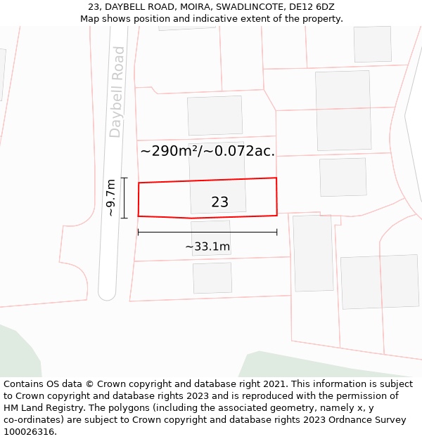 23, DAYBELL ROAD, MOIRA, SWADLINCOTE, DE12 6DZ: Plot and title map