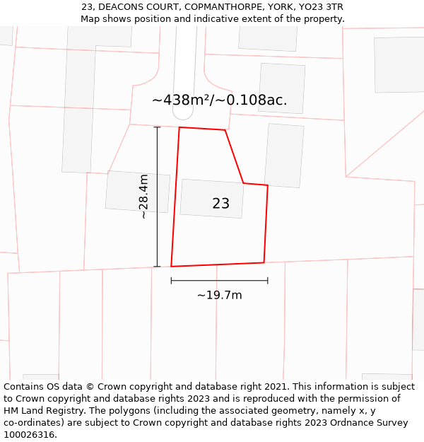 23, DEACONS COURT, COPMANTHORPE, YORK, YO23 3TR: Plot and title map