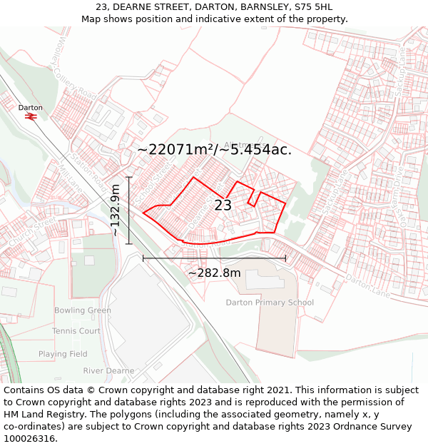 23, DEARNE STREET, DARTON, BARNSLEY, S75 5HL: Plot and title map