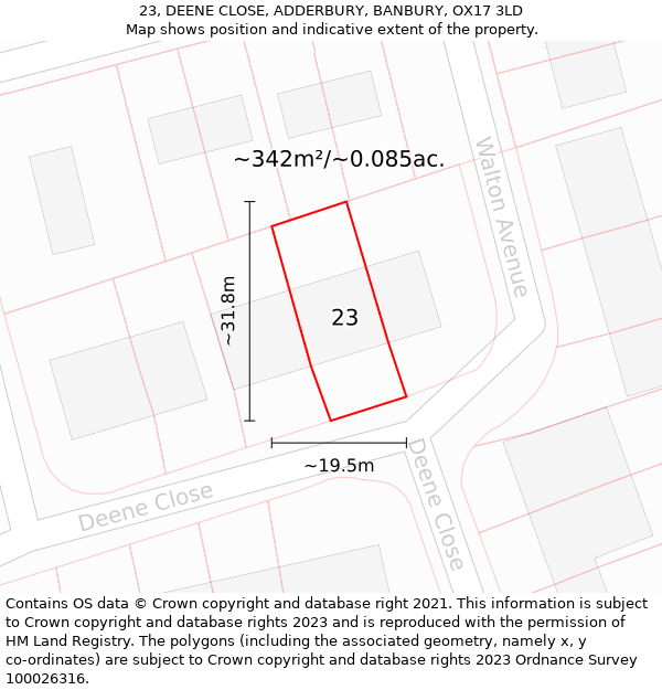 23, DEENE CLOSE, ADDERBURY, BANBURY, OX17 3LD: Plot and title map