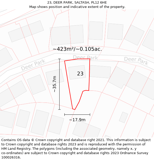 23, DEER PARK, SALTASH, PL12 6HE: Plot and title map