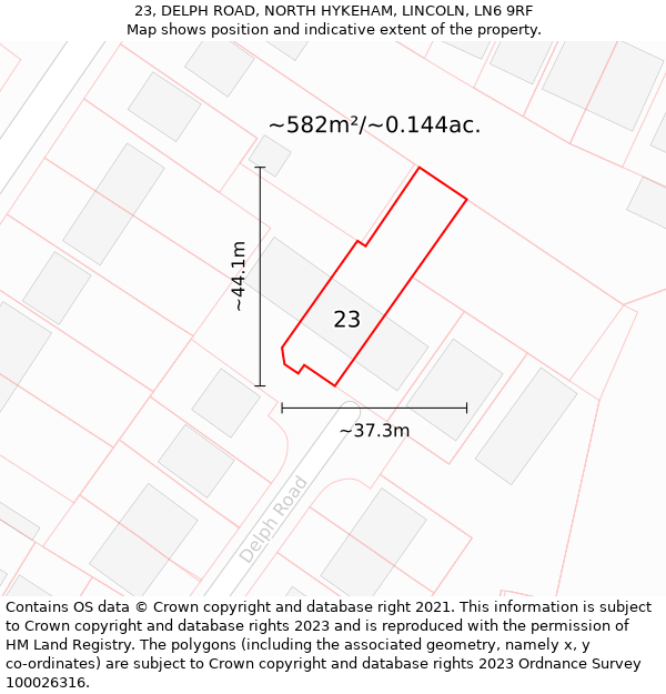 23, DELPH ROAD, NORTH HYKEHAM, LINCOLN, LN6 9RF: Plot and title map
