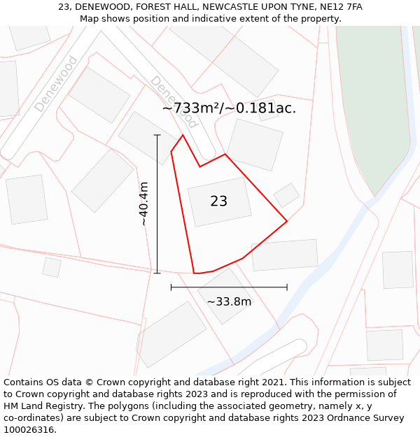 23, DENEWOOD, FOREST HALL, NEWCASTLE UPON TYNE, NE12 7FA: Plot and title map