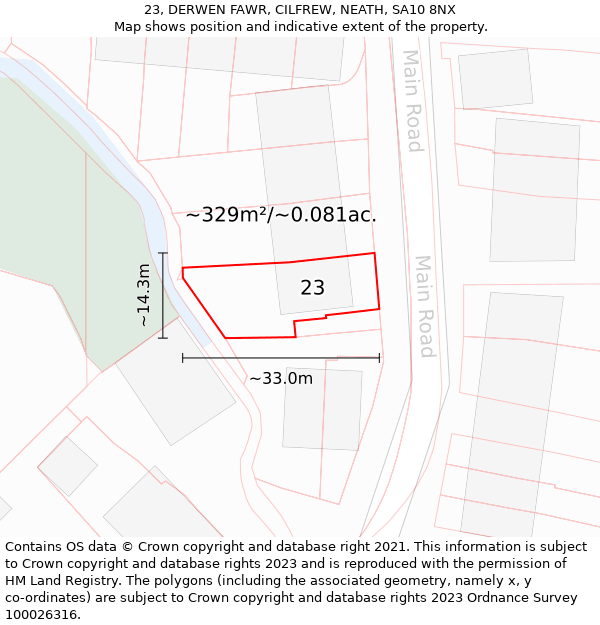 23, DERWEN FAWR, CILFREW, NEATH, SA10 8NX: Plot and title map