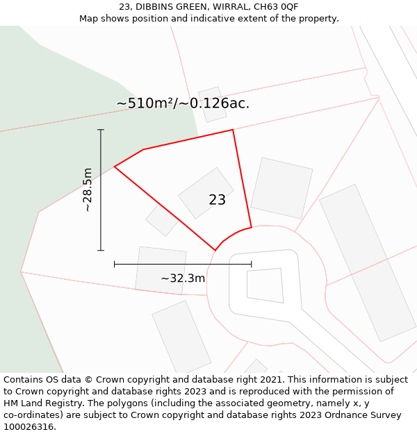 23, DIBBINS GREEN, WIRRAL, CH63 0QF: Plot and title map