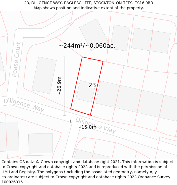 23, DILIGENCE WAY, EAGLESCLIFFE, STOCKTON-ON-TEES, TS16 0RR: Plot and title map