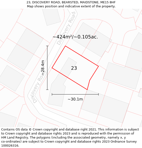 23, DISCOVERY ROAD, BEARSTED, MAIDSTONE, ME15 8HF: Plot and title map