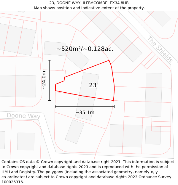 23, DOONE WAY, ILFRACOMBE, EX34 8HR: Plot and title map