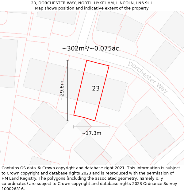 23, DORCHESTER WAY, NORTH HYKEHAM, LINCOLN, LN6 9HH: Plot and title map