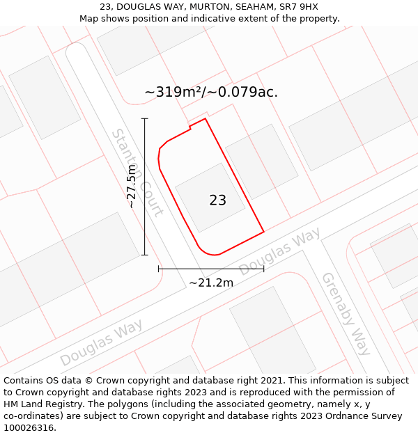 23, DOUGLAS WAY, MURTON, SEAHAM, SR7 9HX: Plot and title map