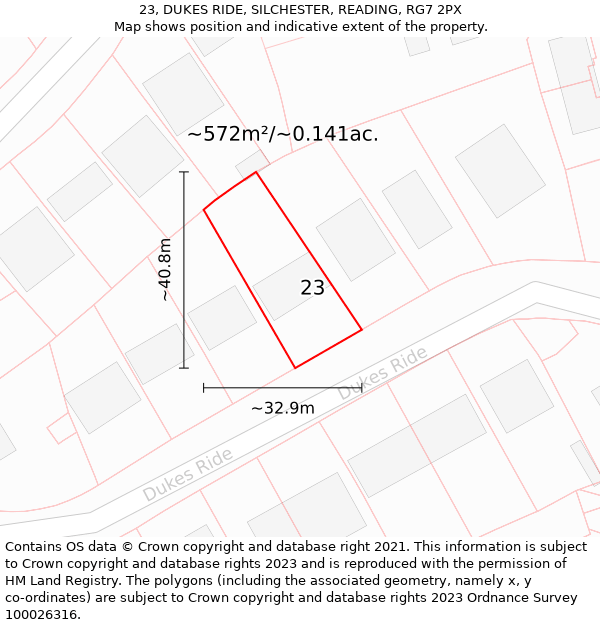 23, DUKES RIDE, SILCHESTER, READING, RG7 2PX: Plot and title map