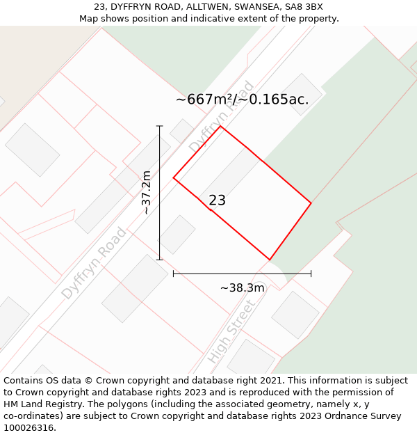 23, DYFFRYN ROAD, ALLTWEN, SWANSEA, SA8 3BX: Plot and title map