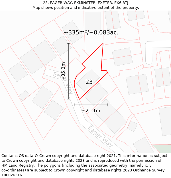 23, EAGER WAY, EXMINSTER, EXETER, EX6 8TJ: Plot and title map