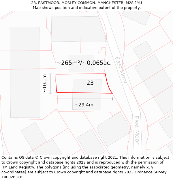 23, EASTMOOR, MOSLEY COMMON, MANCHESTER, M28 1YU: Plot and title map