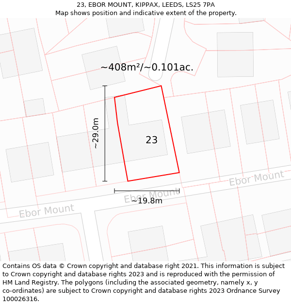 23, EBOR MOUNT, KIPPAX, LEEDS, LS25 7PA: Plot and title map