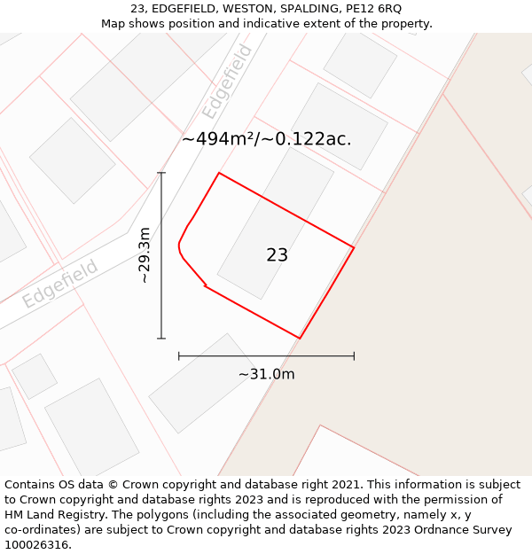 23, EDGEFIELD, WESTON, SPALDING, PE12 6RQ: Plot and title map