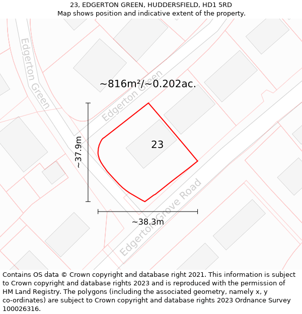 23, EDGERTON GREEN, HUDDERSFIELD, HD1 5RD: Plot and title map