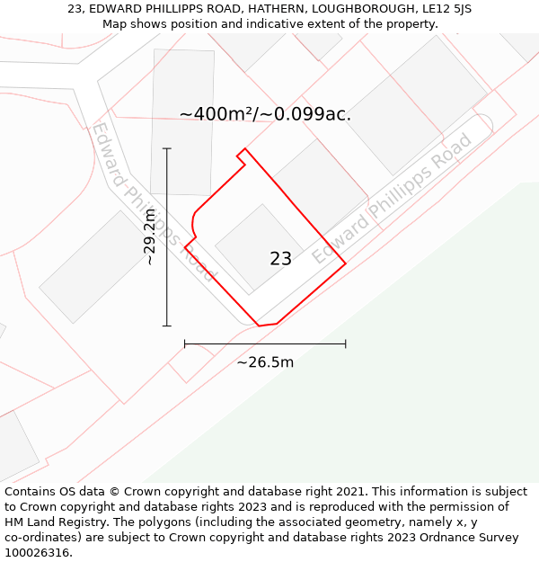 23, EDWARD PHILLIPPS ROAD, HATHERN, LOUGHBOROUGH, LE12 5JS: Plot and title map