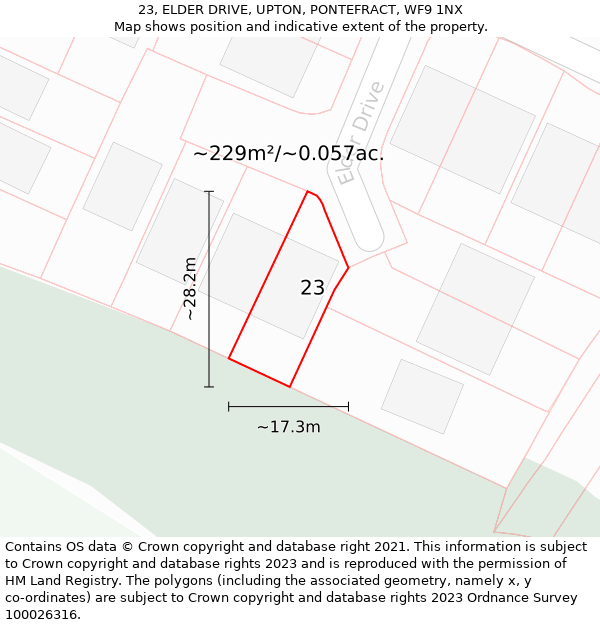 23, ELDER DRIVE, UPTON, PONTEFRACT, WF9 1NX: Plot and title map