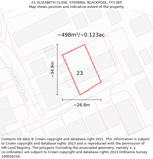 23, ELIZABETH CLOSE, STAINING, BLACKPOOL, FY3 0EF: Plot and title map