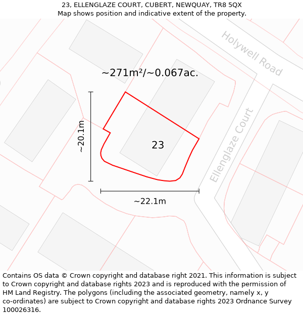 23, ELLENGLAZE COURT, CUBERT, NEWQUAY, TR8 5QX: Plot and title map