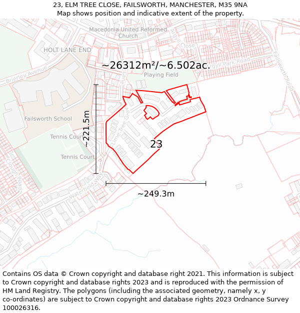 23, ELM TREE CLOSE, FAILSWORTH, MANCHESTER, M35 9NA: Plot and title map