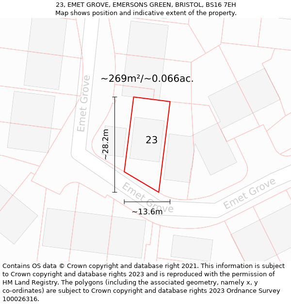 23, EMET GROVE, EMERSONS GREEN, BRISTOL, BS16 7EH: Plot and title map