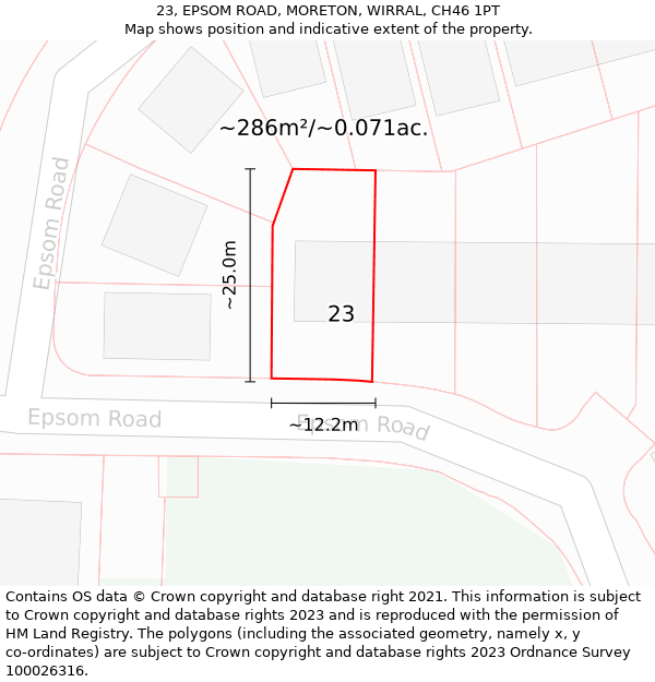 23, EPSOM ROAD, MORETON, WIRRAL, CH46 1PT: Plot and title map