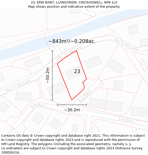 23, ERW BANT, LLANGYNIDR, CRICKHOWELL, NP8 1LX: Plot and title map
