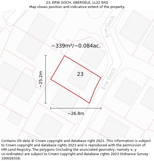 23, ERW GOCH, ABERGELE, LL22 9AQ: Plot and title map