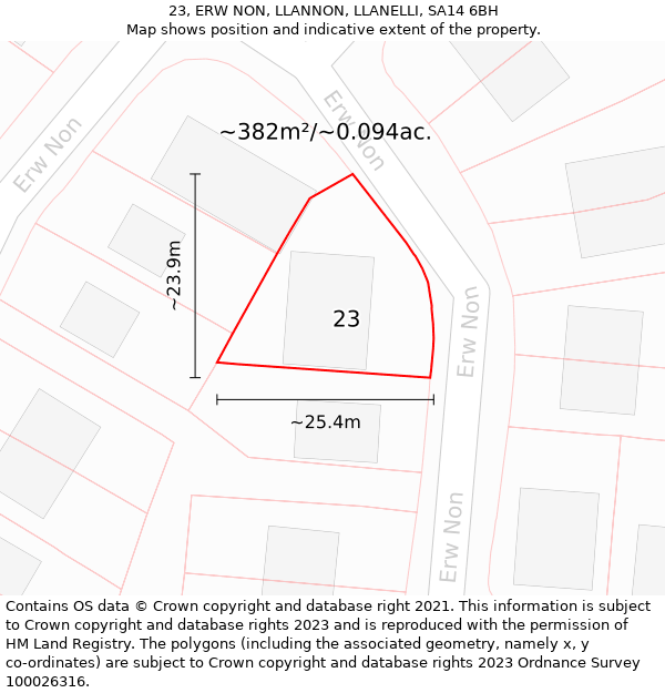 23, ERW NON, LLANNON, LLANELLI, SA14 6BH: Plot and title map